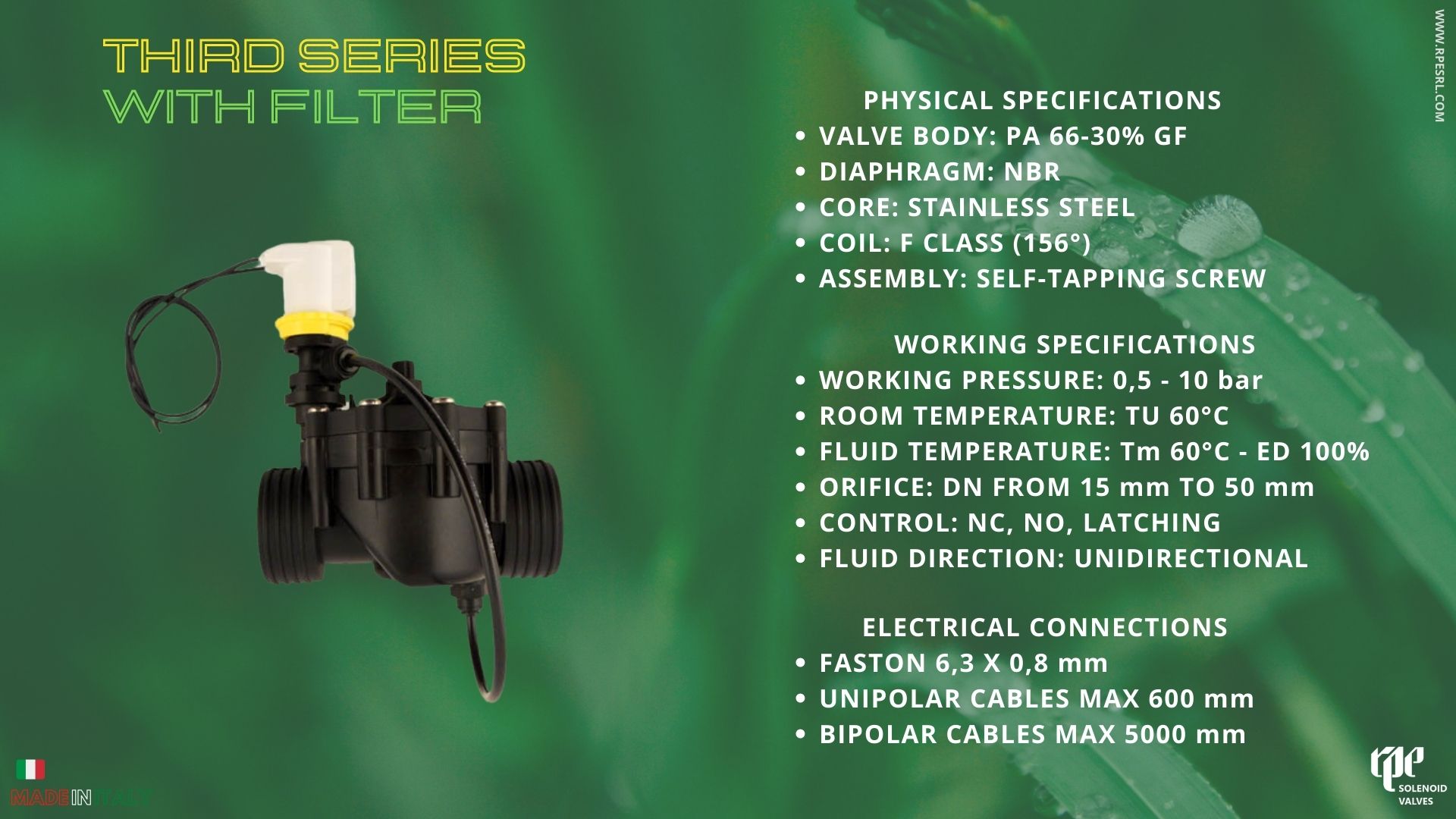 RPE Irrigation Solenoid Valves - Third Series with Filter 
